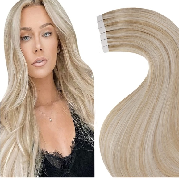 Hair 16 Human Hair Tape In Extensions Ash Blonde Mix Bleach Blonde